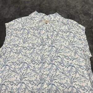 Jachs Girlfriend New York Floral Cuffed Cap Sleeve Button Down Shirt XXL White